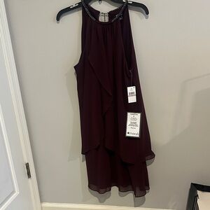 SLNY Burgundy Halter Mini Dress
